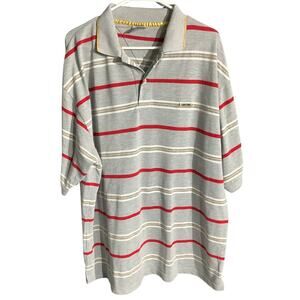 Old Skool Men’s XXL Gray Gold Red Striped Short Sleeve Polo — Retro, Y2K, Preppy